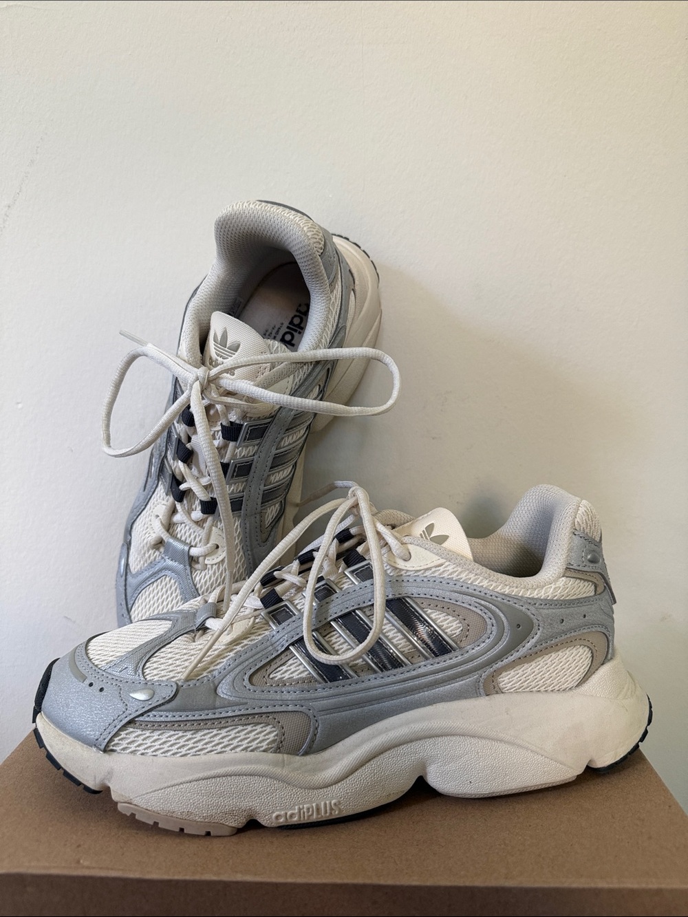 adidas Women's OZMILLEN White and Light Gray Sneakers